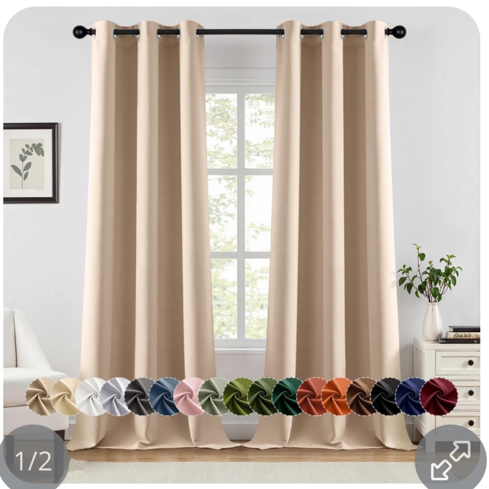 Beige Window Curtains Black-Out Noise Reduction 40Wx90L (2-Pack)